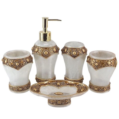 Golden 5 Piece Bathroom Accessory Set