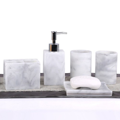 Ink White Resin 5 Piece Bathroom Accessory Set