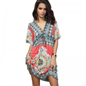 V-Neck Sexy Ice Silk Beach Dress