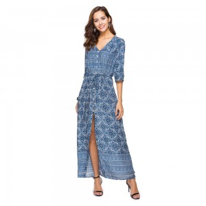 V-Neck Bohemian Printed Beach Dress