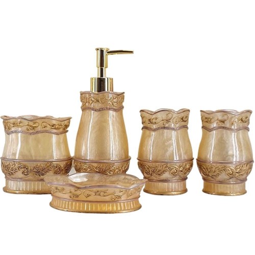 Peacock Flower Resin 5 Piece Bathroom Accessory Set